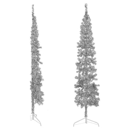 Slim Artificial Half Christmas Tree with Stand Silver 8 ft