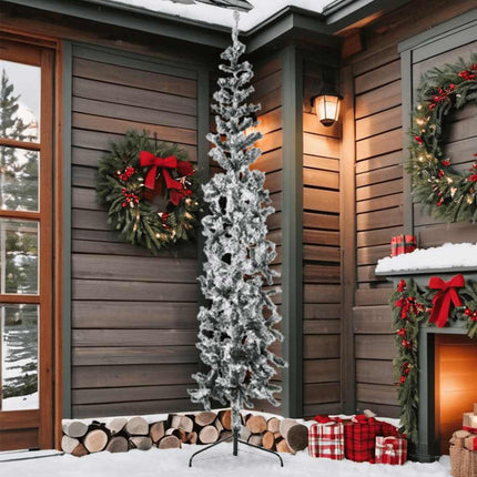 Slim Artificial Half Christmas Tree with Flocked Snow 7 ft