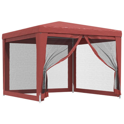 Party Tent with 4 Mesh Sidewalls Red 9.8'x9.8'HDPE