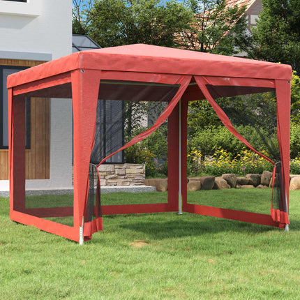 Party Tent with 4 Mesh Sidewalls Red 9.8'x9.8'HDPE