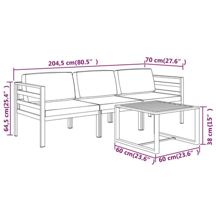 4 Piece Patio Lounge Set with Cushions Aluminum Anthracite