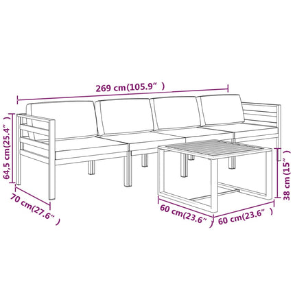 5 Piece Patio Lounge Set with Cushions Aluminum Anthracite