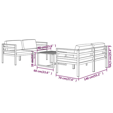 5 Piece Patio Lounge Set with Cushions Aluminum Anthracite