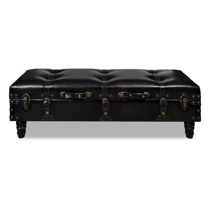 Storage Bench 43.7" Dark Brown Solid Wood Pine&Faux Leather