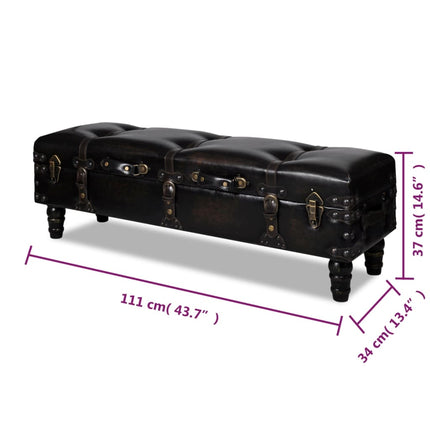 Storage Bench 43.7" Dark Brown Solid Wood Pine&Faux Leather