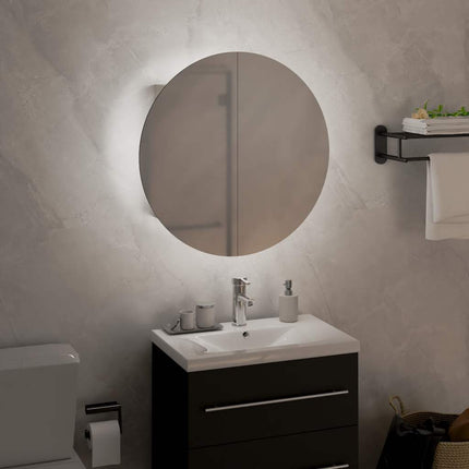Bathroom Cabinet with Round Mirror&LED White 15.7"x15.7"x6.9