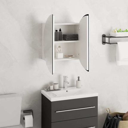 Bathroom Cabinet with Round Mirror&LED White 15.7"x15.7"x6.9