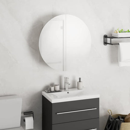 Bathroom Cabinet with Round Mirror&LED White 15.7"x15.7"x6.9