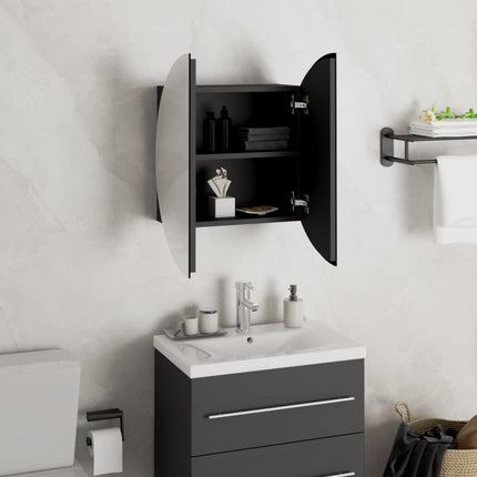 Bathroom Cabinet with Round Mirror&LED Black 15.7"x15.7"x6.9