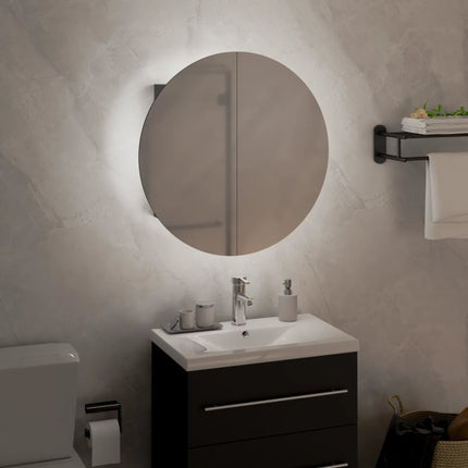 Bathroom Cabinet with Round Mirror&LED Gray 15.7"x15.7"x6.9