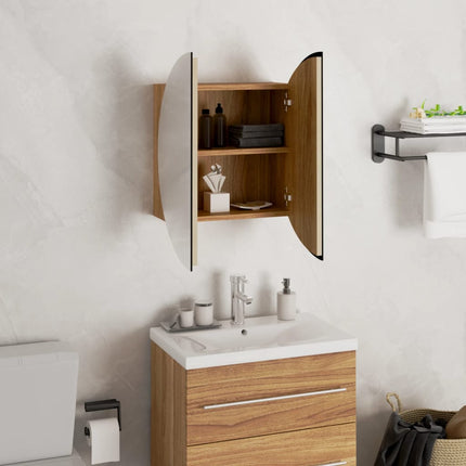 Bathroom Cabinet with Round Mirror&LED Oak 15.7"x15.7"x6.9