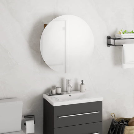 Bathroom Cabinet with Round Mirror&LED Oak 15.7"x15.7"x6.9