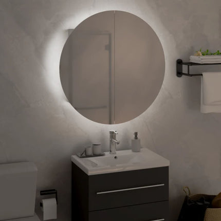Bathroom Cabinet with Round Mirror&LED White 18.5"x18.5"x6.9