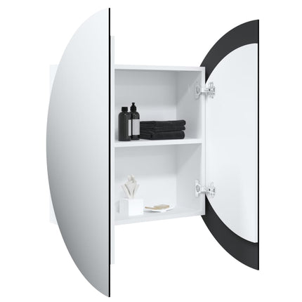 Bathroom Cabinet with Round Mirror&LED White 21.3"x21.3"x6.9