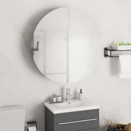 Bathroom Cabinet with Round Mirror&LED White 21.3"x21.3"x6.9