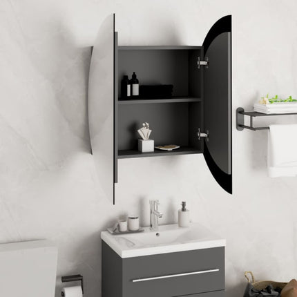 Bathroom Cabinet with Round Mirror&LED Gray 21.3"x21.3"x6.9