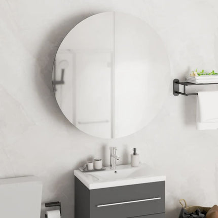 Bathroom Cabinet with Round Mirror&LED Gray 21.3"x21.3"x6.9