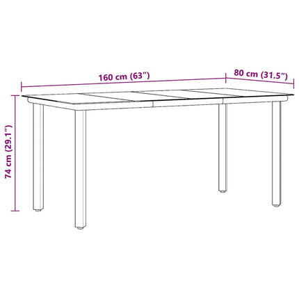 Patio Dining Table Black 63"x31.5"x29.1" Steel and Tempered Glass