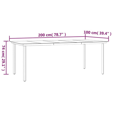 Patio Dining Table Black 78.7"x39.4"x29.1" Steel and Tempered Glass