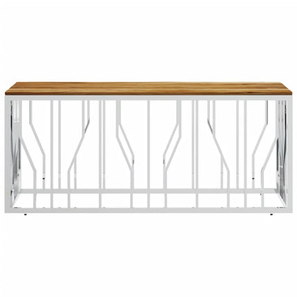Coffee Table Silver Stainless Steel and Solid Wood Acacia