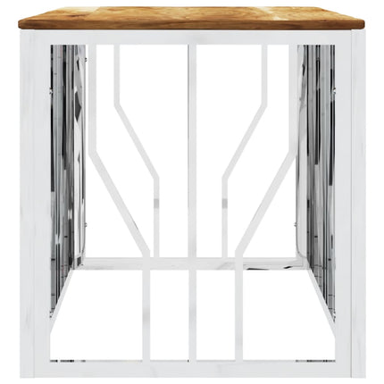 Coffee Table Silver Stainless Steel and Solid Wood Acacia