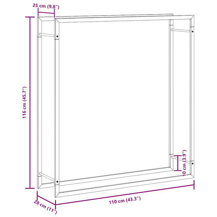 Firewood Rack Matt Black 43.3"x11"x45.7" Steel
