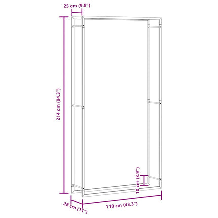 Firewood Rack Matt Black 43.3"x11"x84.3" Steel