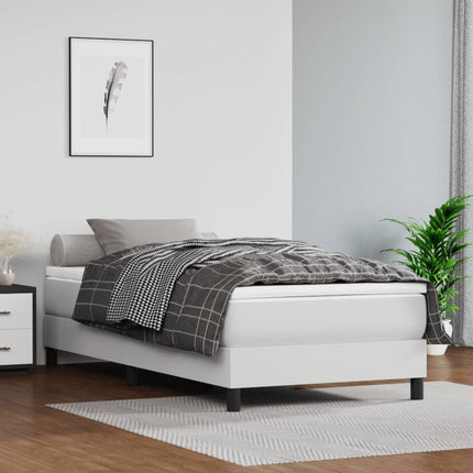 Box Spring Bed Frame White Twin XL Faux Leather (US Only)