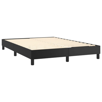 Box Spring Bed Frame Black Queen Faux Leather (US Only)