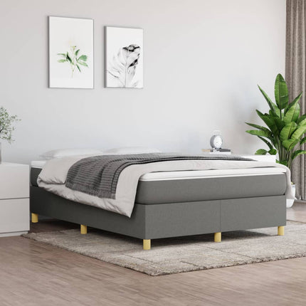 Box Spring Bed Frame Dark Gray Queen Fabric (US Only)