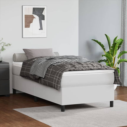 Box Spring Bed Frame White Twin XL Faux Leather (US Only)