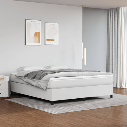 Box Spring Bed Frame White King Faux Leather (US Only)