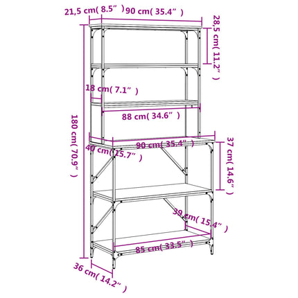 Baker's Rack 6-Tier Smoked Oak 35.4x15.7x70.9" Engineered Wood