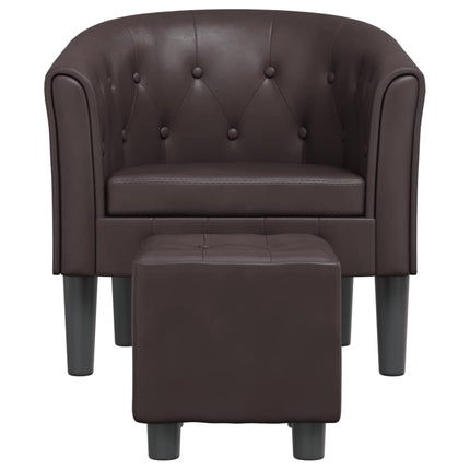 Tub Chair with Footstool Brown Faux Leather