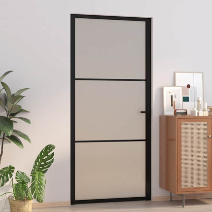 Interior Door 36.6"x79.3" Black Matt Glass and Aluminum