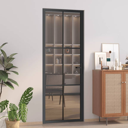 Interior Door 29.9"x79.3" Black ESG Glass and Aluminum