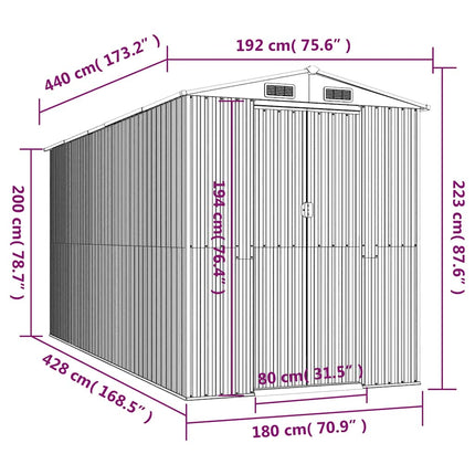 Garden Shed Light Gray 75.6"x173.2"x87.8" Galvanized Steel