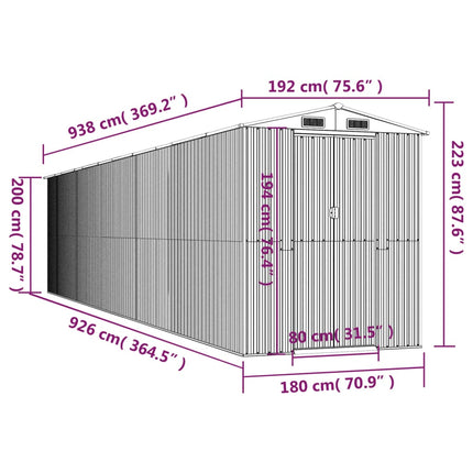 Garden Shed Light Gray 75.6"x369.3"x87.8" Galvanized Steel