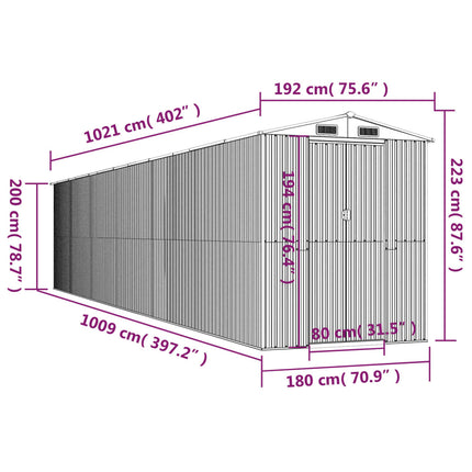 Garden Shed Light Gray 75.6"x402"x87.8" Galvanized Steel