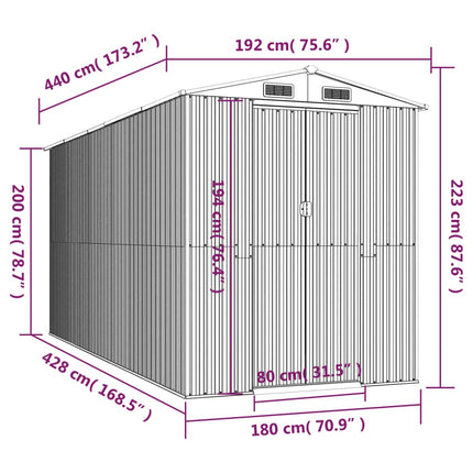 Garden Shed Anthracite 75.6"x173.2"x87.8" Galvanized Steel
