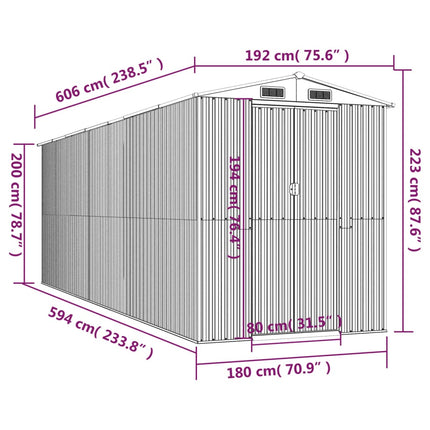 Garden Shed Anthracite 75.6"x238.6"x87.8" Galvanized Steel