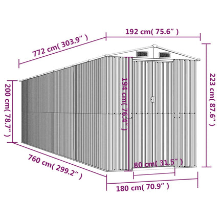 Garden Shed Light Brown 75.6"x303.9"x87.8" Galvanized Steel