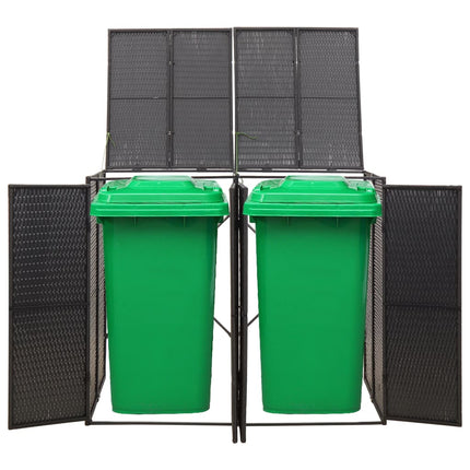 Double Wheelie Bin Shed Black 55.1"x31.5"x46.1" Poly Rattan