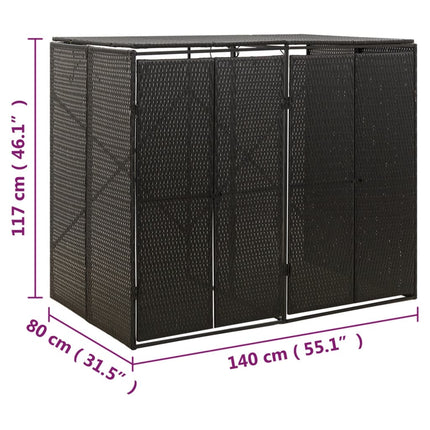 Double Wheelie Bin Shed Black 55.1"x31.5"x46.1" Poly Rattan