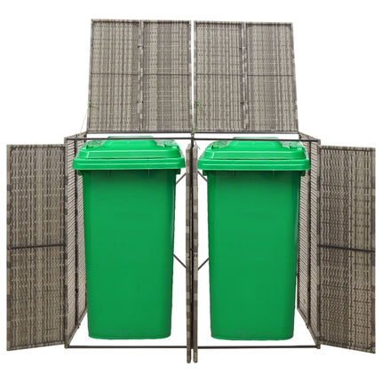 Double Wheelie Bin Shed Gray 55.1"x31.5"x46.1" Poly Rattan