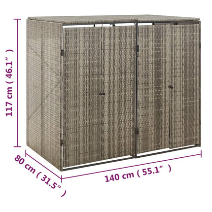 Double Wheelie Bin Shed Gray 55.1"x31.5"x46.1" Poly Rattan