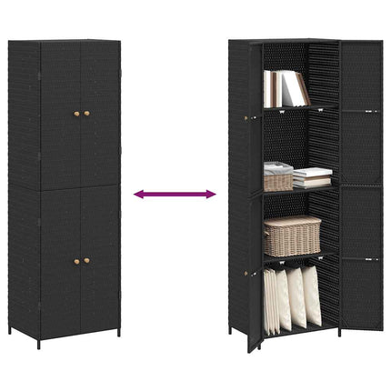 Garden Storage Cabinet Black 23.2"x15.7"x70.9" Poly Rattan