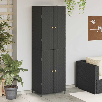 Garden Storage Cabinet Black 23.2"x15.7"x70.9" Poly Rattan