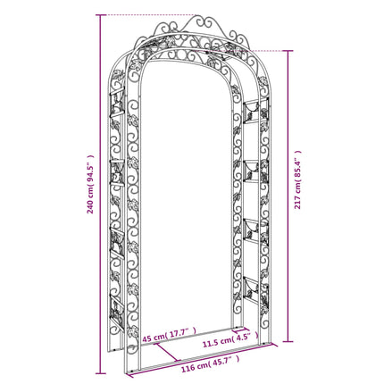 Garden Arch Black 45.7"x17.7"x94.5" Steel