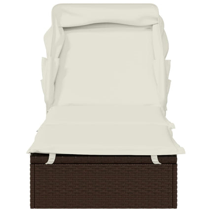 Sunbed with Foldable Roof Brown 83.9"x24.8"x38.2" Poly Rattan